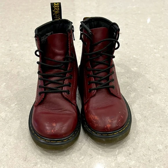 Dr. Martens 1460 kids ankle Maroon Boots sz 1 cherry red leather hightop shoes - Picture 3 of 16